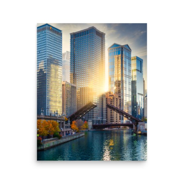 Chicago River Golden Enhanced Matt Paper Poster