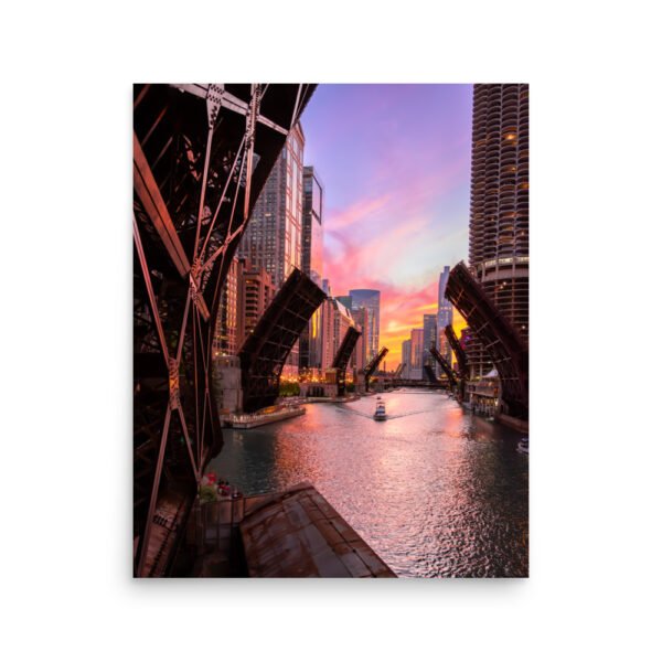 Chicago River Sunset Enhanced Matt Paper Poster