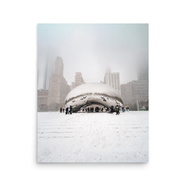 Chicago Snowy Cloud Gate Winter Enhanced Matt Paper Poster