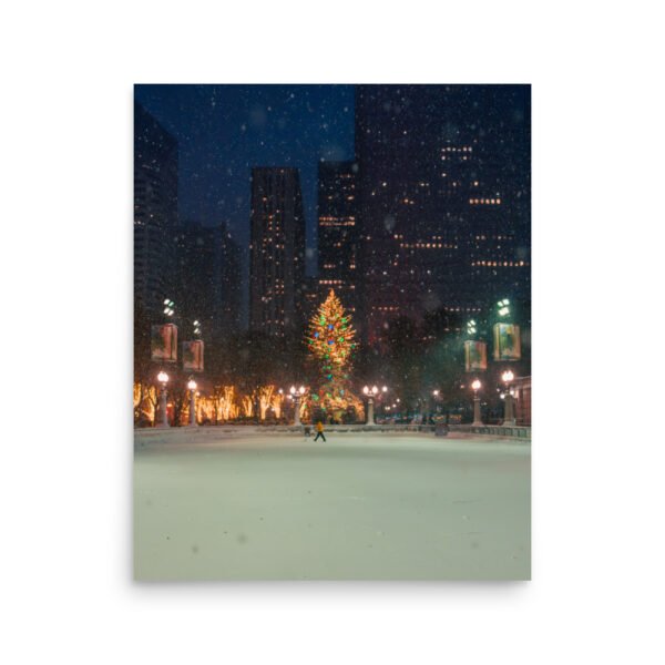 Chicago Winter Christmas Tree Night Enhanced Matt Paper Poster