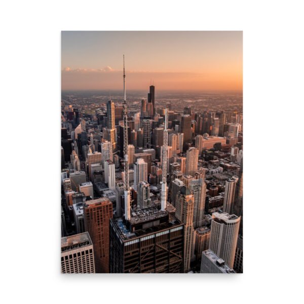 Chicago Sunset Skyline Enhanced Matt Paper Poster