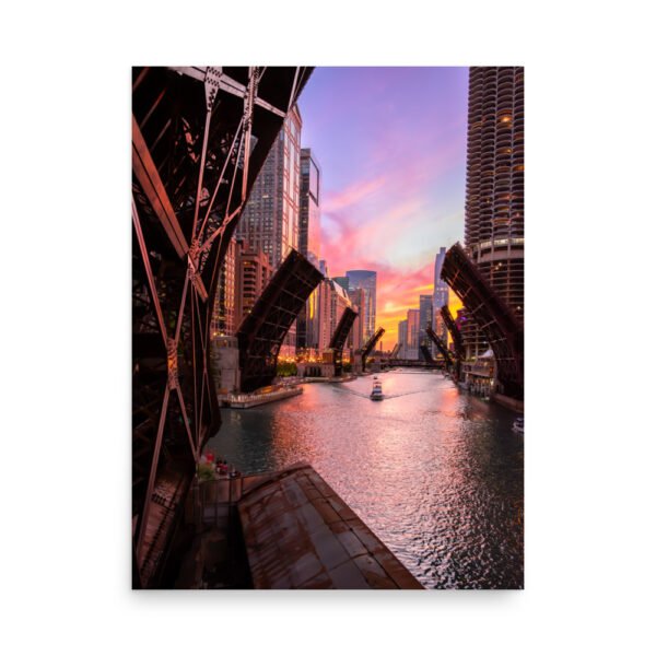 Chicago River Sunset Enhanced Matt Paper Poster