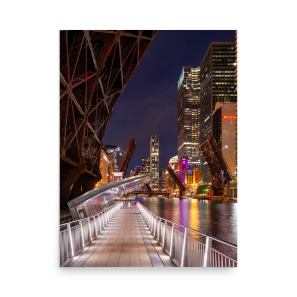 Chicago Riverwalk Nights Enhanced Matt Paper Poster