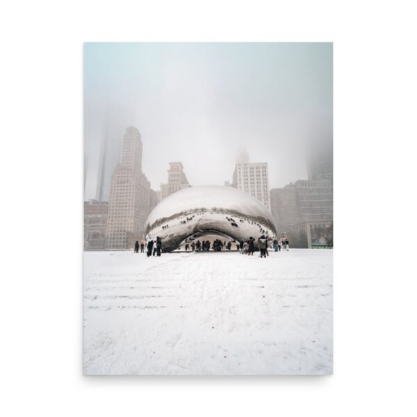 Chicago Snowy Cloud Gate Winter Enhanced Matt Paper Poster