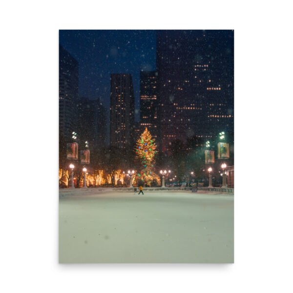 Chicago Winter Christmas Tree Night Enhanced Matt Paper Poster