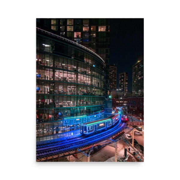 Chicago Neon L Train Night Enhanced Matt Paper Poster