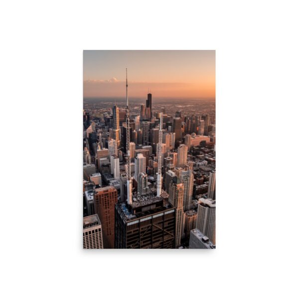 Chicago Sunset Skyline Enhanced Matt Paper Poster