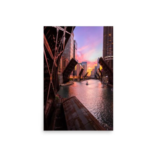 Chicago River Sunset Enhanced Matt Paper Poster