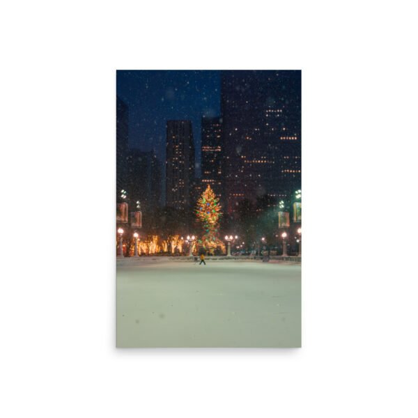 Chicago Winter Christmas Tree Night Enhanced Matt Paper Poster