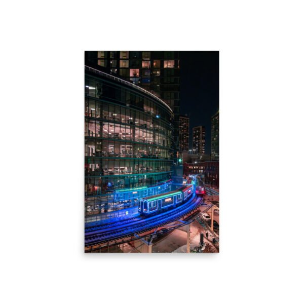 Chicago Neon L Train Night Enhanced Matt Paper Poster