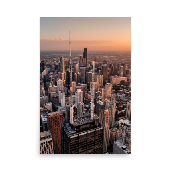 Chicago Sunset Skyline Enhanced Matt Paper Poster