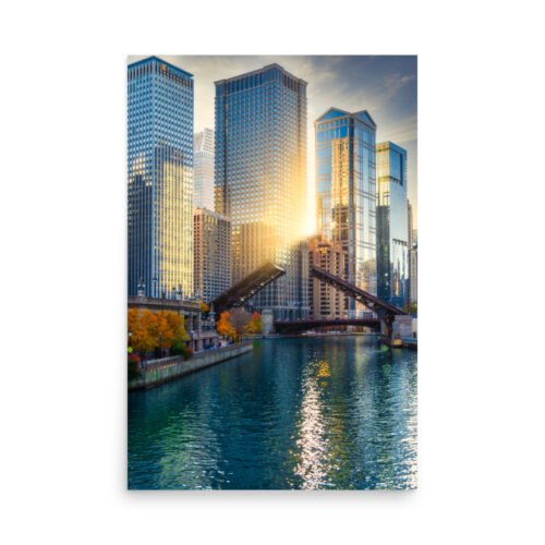 Chicago River Golden Enhanced Matt Paper Poster