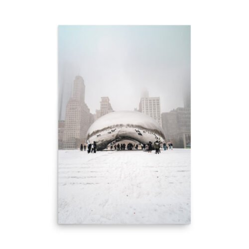 Chicago Snowy Cloud Gate Winter Enhanced Matt Paper Poster