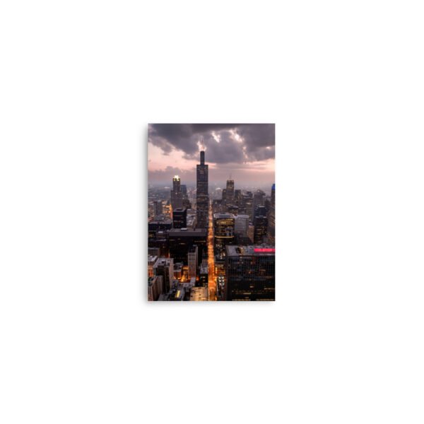 Chicago Twilight Skyline Enhanced Matt Paper Poster