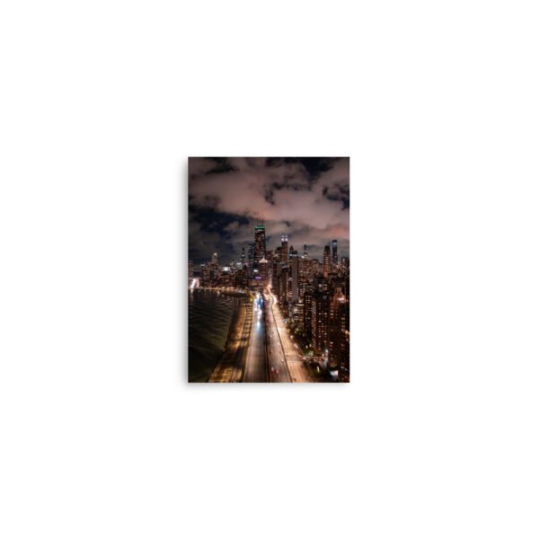 Chicago Lake Shore Drive Night Skyline Enhanced Matt Paper Poster