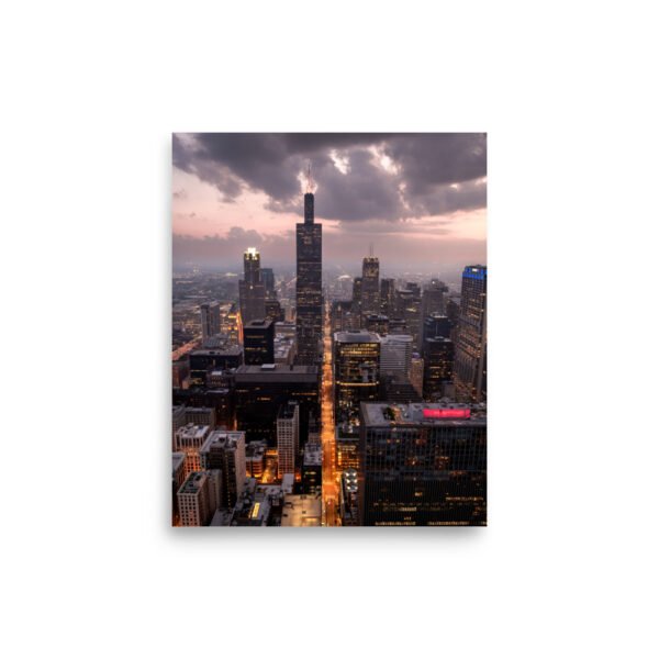 Chicago Twilight Skyline Enhanced Matt Paper Poster