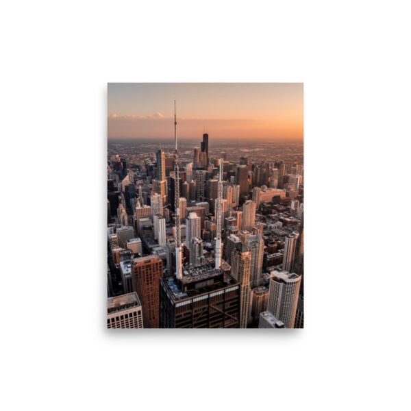 Chicago Sunset Skyline Enhanced Matt Paper Poster