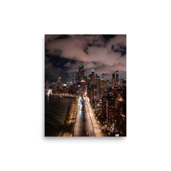 Chicago Lake Shore Drive Night Skyline Enhanced Matt Paper Poster
