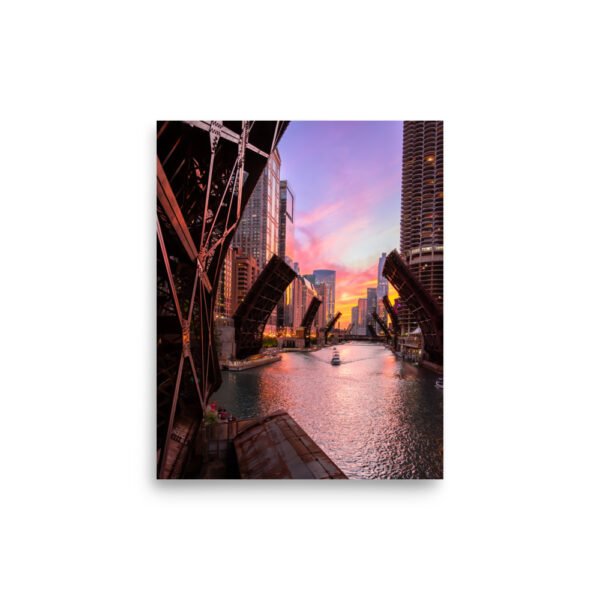 Chicago River Sunset Enhanced Matt Paper Poster