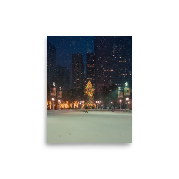Chicago Winter Christmas Tree Night Enhanced Matt Paper Poster