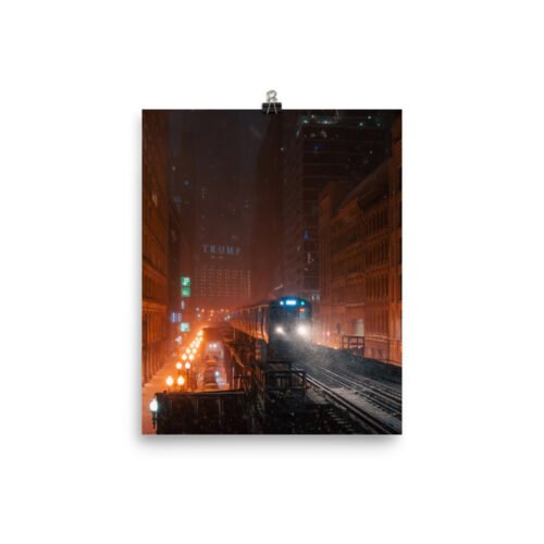 Chicago Snowy Night L Train Enhanced Matt Paper Poster