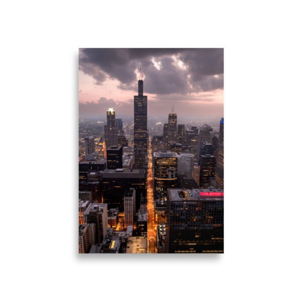 Chicago Twilight Skyline Enhanced Matt Paper Poster