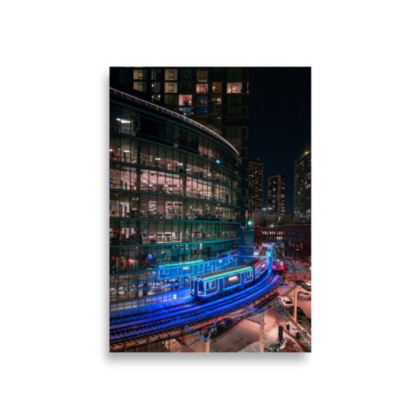 Chicago Neon L Train Night Enhanced Matt Paper Poster