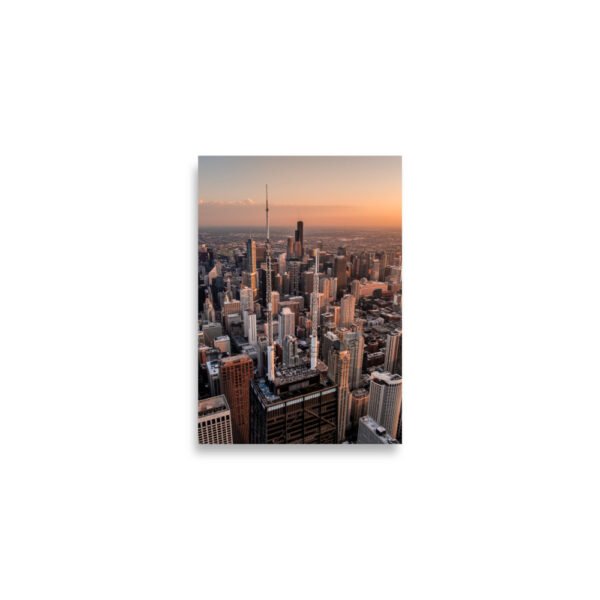 Chicago Sunset Skyline Enhanced Matt Paper Poster