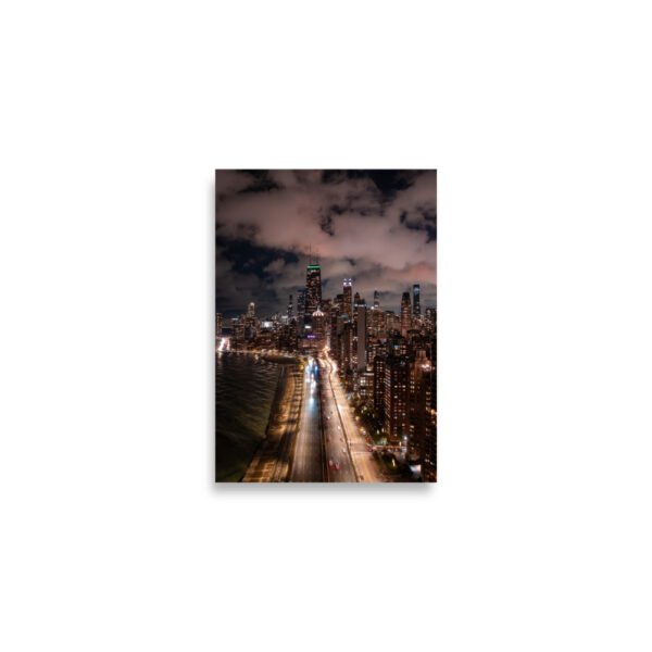 Chicago Lake Shore Drive Night Skyline Enhanced Matt Paper Poster