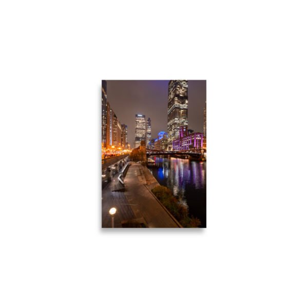 Chicago River Night City Lights Enhanced Matt Paper Poster