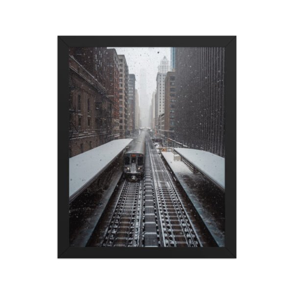 Chicago Snow L Train Tracks Winter Cityscape Enhanced Matte Paper Framed Poster