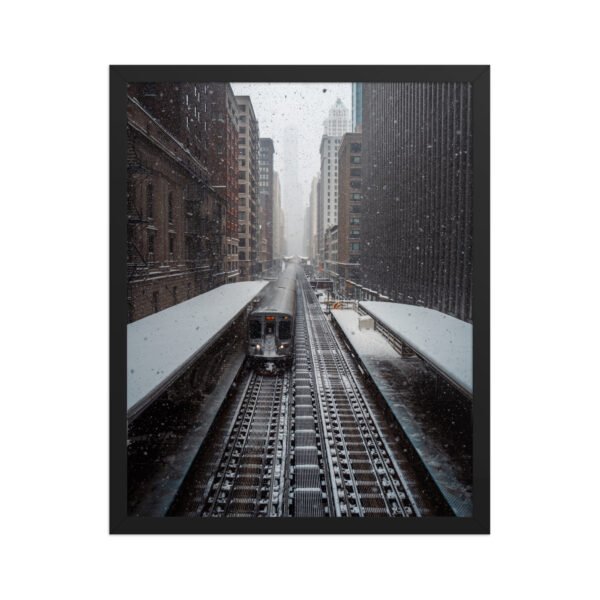 Chicago Snow L Train Tracks Winter Cityscape Enhanced Matte Paper Framed Poster