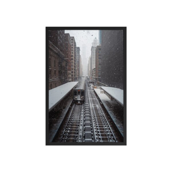 Chicago Snow L Train Tracks Winter Cityscape Enhanced Matte Paper Framed Poster