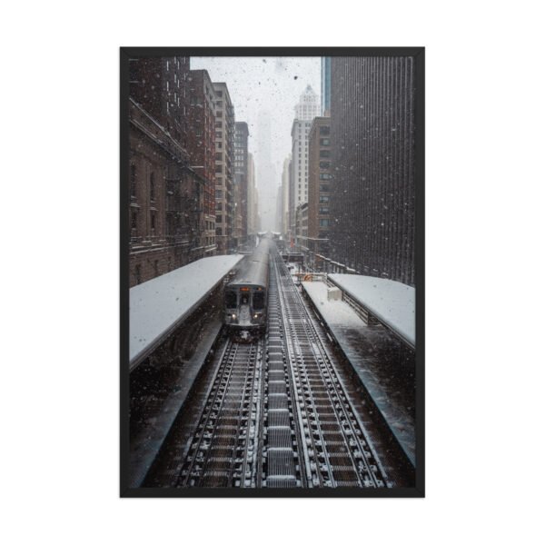 Chicago Snow L Train Tracks Winter Cityscape Enhanced Matte Paper Framed Poster