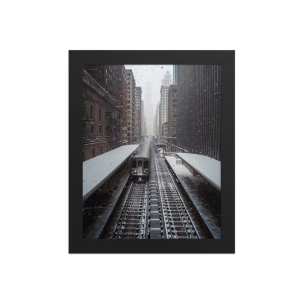 Chicago Snow L Train Tracks Winter Cityscape Enhanced Matte Paper Framed Poster
