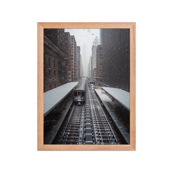 Chicago Snow L Train Tracks Winter Cityscape Enhanced Matte Paper Framed Poster