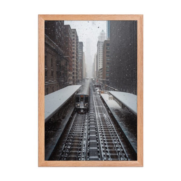 Chicago Snow L Train Tracks Winter Cityscape Enhanced Matte Paper Framed Poster