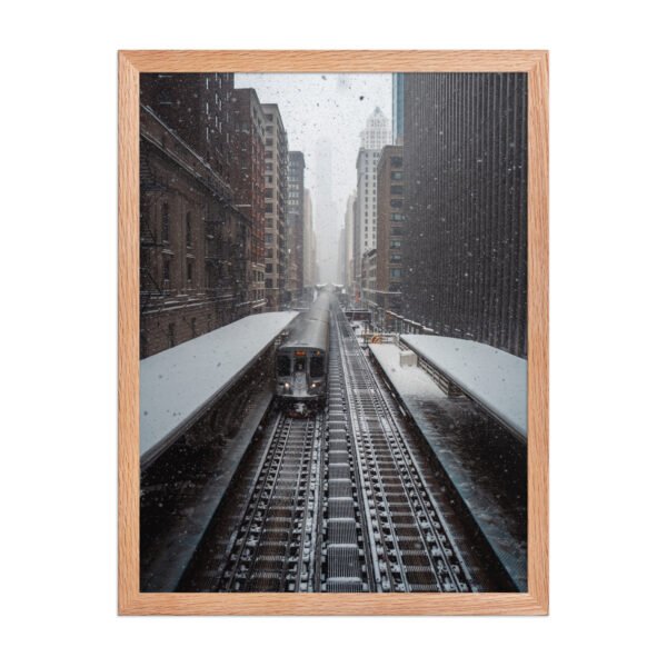 Chicago Snow L Train Tracks Winter Cityscape Enhanced Matte Paper Framed Poster