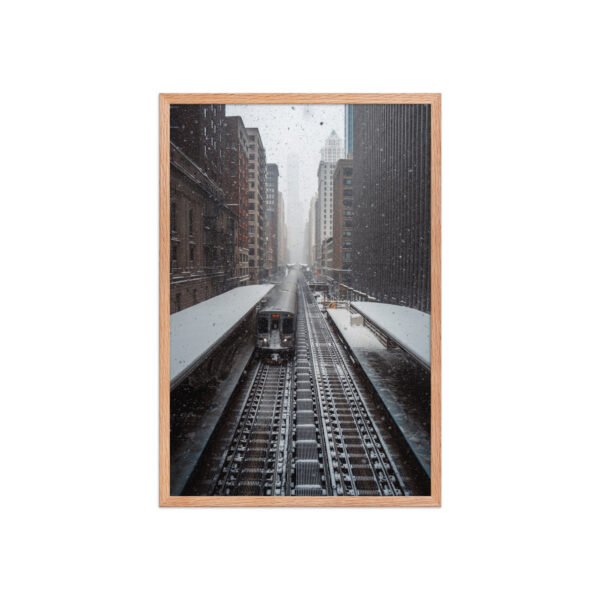 Chicago Snow L Train Tracks Winter Cityscape Enhanced Matte Paper Framed Poster