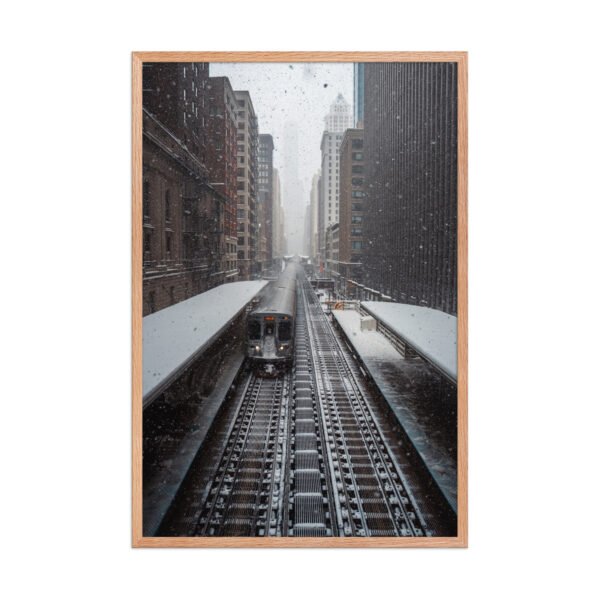 Chicago Snow L Train Tracks Winter Cityscape Enhanced Matte Paper Framed Poster
