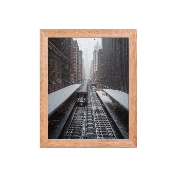 Chicago Snow L Train Tracks Winter Cityscape Enhanced Matte Paper Framed Poster