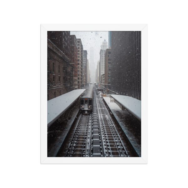 Chicago Snow L Train Tracks Winter Cityscape Enhanced Matte Paper Framed Poster