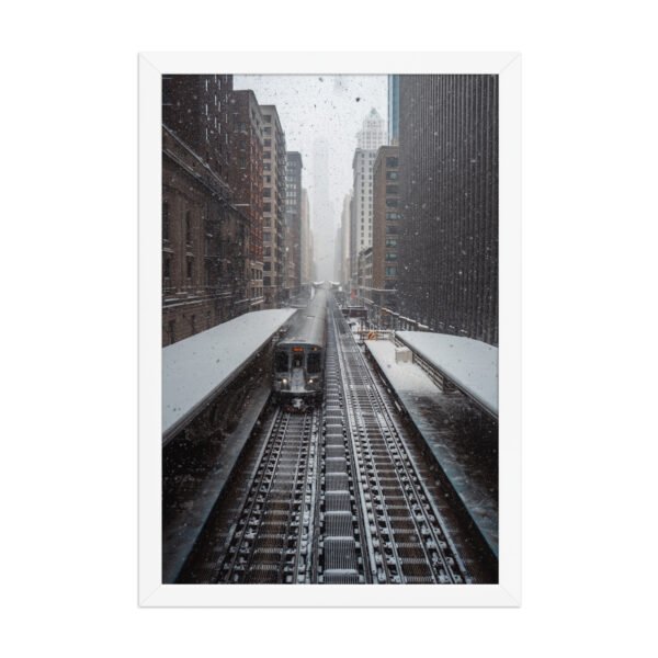 Chicago Snow L Train Tracks Winter Cityscape Enhanced Matte Paper Framed Poster