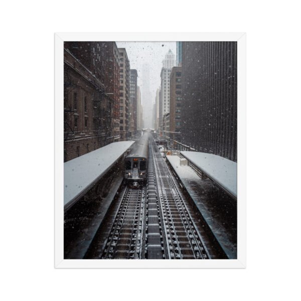 Chicago Snow L Train Tracks Winter Cityscape Enhanced Matte Paper Framed Poster