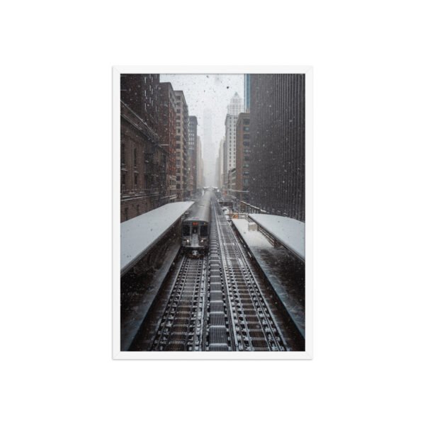 Chicago Snow L Train Tracks Winter Cityscape Enhanced Matte Paper Framed Poster