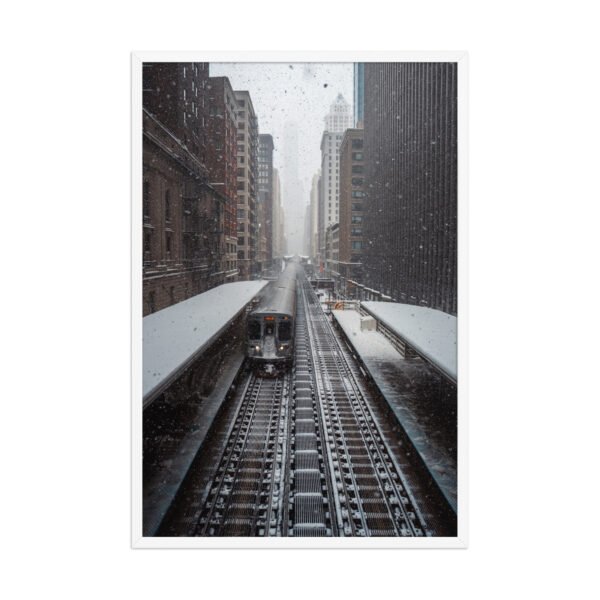 Chicago Snow L Train Tracks Winter Cityscape Enhanced Matte Paper Framed Poster